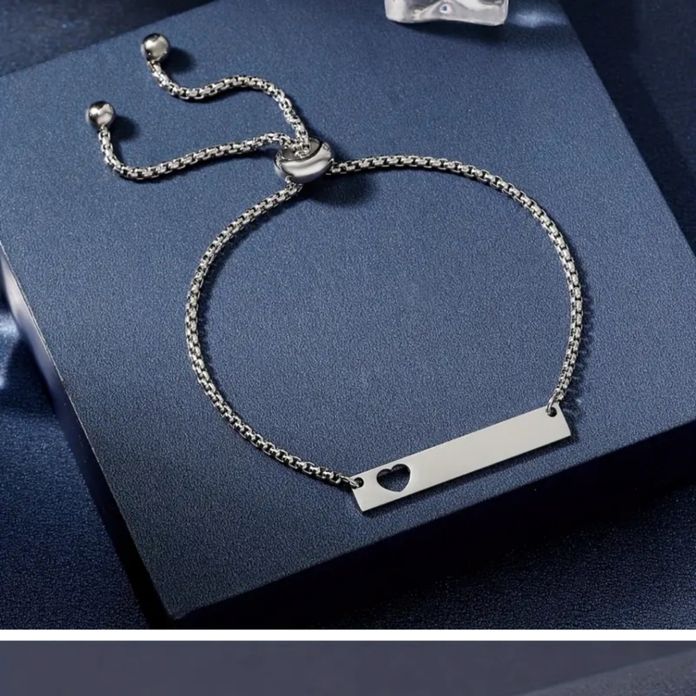 Stainless Steal Heart Plate Adjustable Bracelet